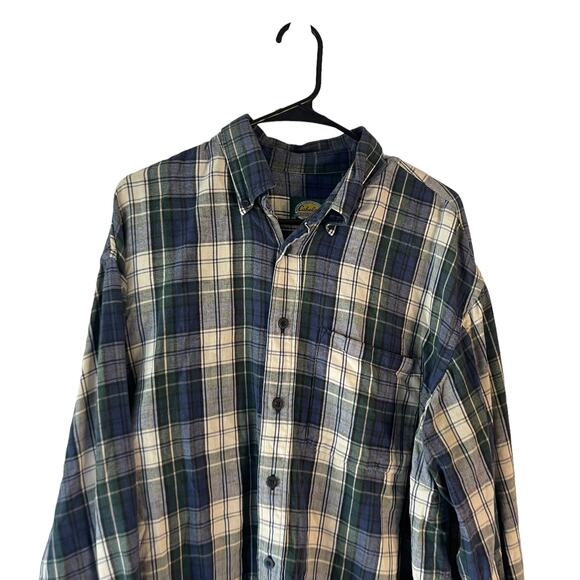 Cabela's Men's Size Large Tall Flannel Blue Plaid Button Up - Picture 2 of 8